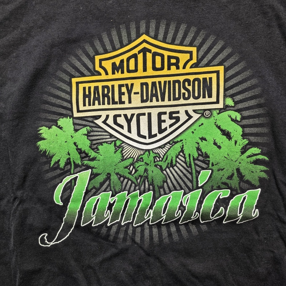 Harley-Davidson Jamaica T-Shirt Men's XL Black Palm Trees Double Sided‎ Graphic